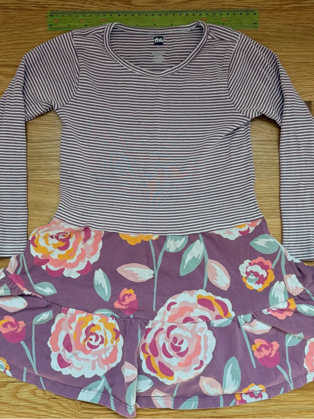 Tea Collection Striped Top with Floral Ruffle Skirt - (size 5)